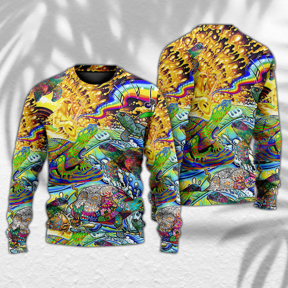 Hippie Turtle Colorful Art Peace - Sweater - Ugly Christmas Sweaters - Owls Matrix LTD