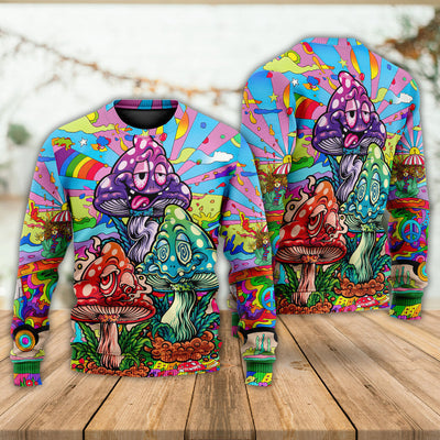 Hippie Mushroom Colorful Hippie Happy Life - Sweater - Ugly Christmas Sweaters - Owls Matrix LTD