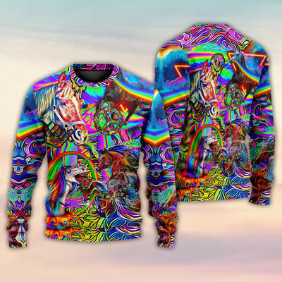Hippie Horse Run For You - Sweater - Ugly Christmas Sweaters - Owls Matrix LTD