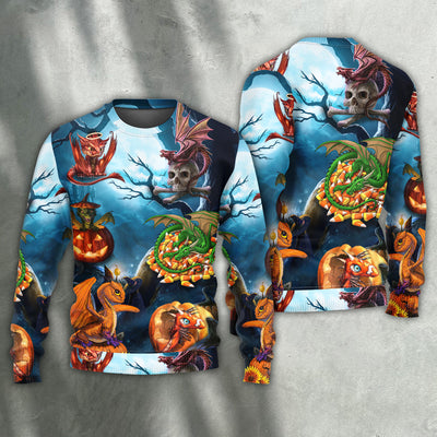 Halloween Dragon Pumpkin Scary Sky Night - Sweater - Ugly Christmas Sweaters - Owls Matrix LTD