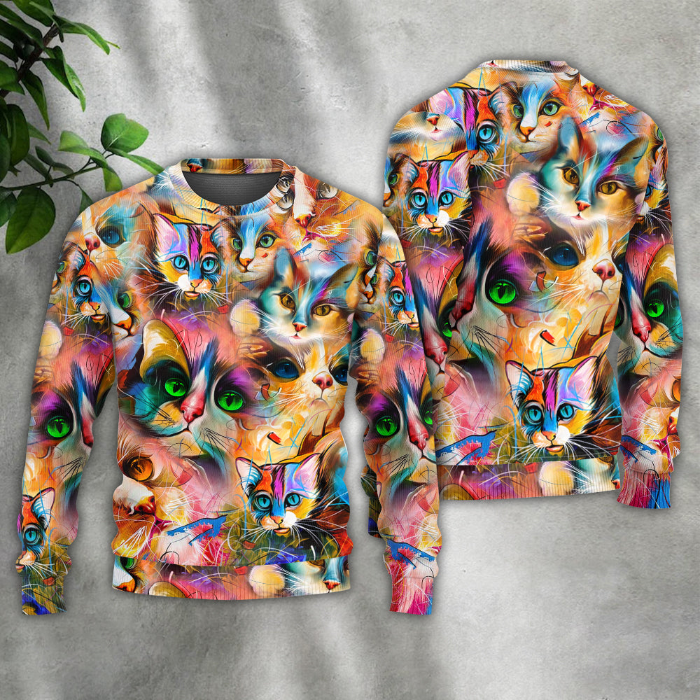 Cat Art Lover Cat Colorful Mixer Style - Sweater - Ugly Christmas Sweaters - Owls Matrix LTD