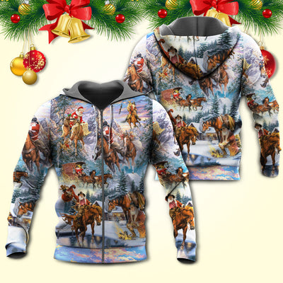Christmas Santa Claus Riding Horse Snow Mountain - Hoodie - Owls Matrix LTD
