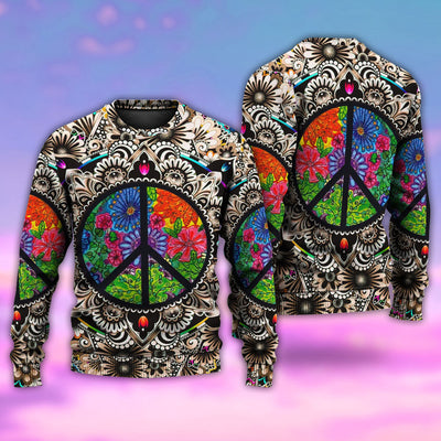 Hippie Peace Sign Galaxy - Sweater - Ugly Christmas Sweaters - Owls Matrix LTD