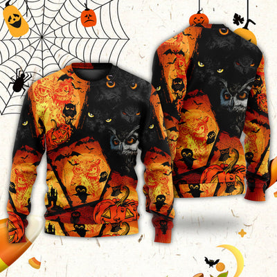 Halloween Owl Pumpkin Scary - Sweater - Ugly Christmas Sweaters - Owls Matrix LTD