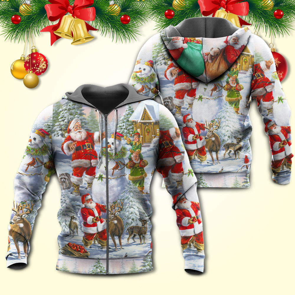 Christmas Santa Claus Snowman Elf So Happy Art Style - Hoodie - Owls Matrix LTD
