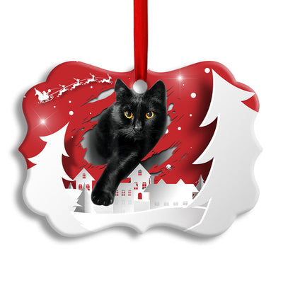 Pack 1 Christmas Black Cat Love Xmas Paper Cut Decor Tree Hanging - Horizontal Ornament - Owls Matrix LTD