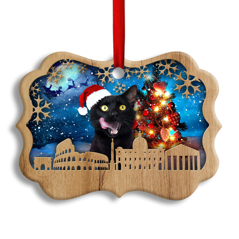 Pack 1 Christmas Black Cat Happy Xmas Light Santa Claus Decor Tree Hanging - Horizontal Ornament - Owls Matrix LTD