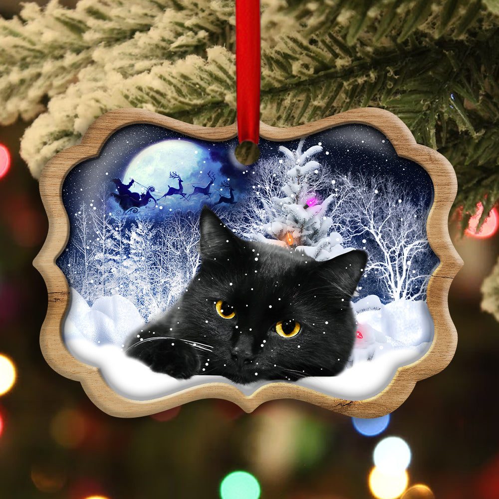 Christmas Black Cat Love Xmas Light Decor Tree Hanging - Horizontal Ornament - Owls Matrix LTD