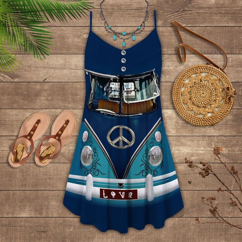 Hippie Van Retro Cool Love - Summer Dress - Owls Matrix LTD