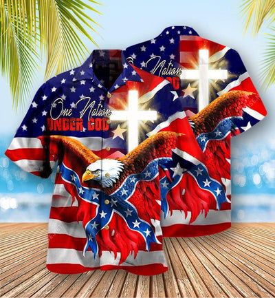 America One Nation Under God Patriotism - Hawaiian Shirt - Owls Matrix LTD