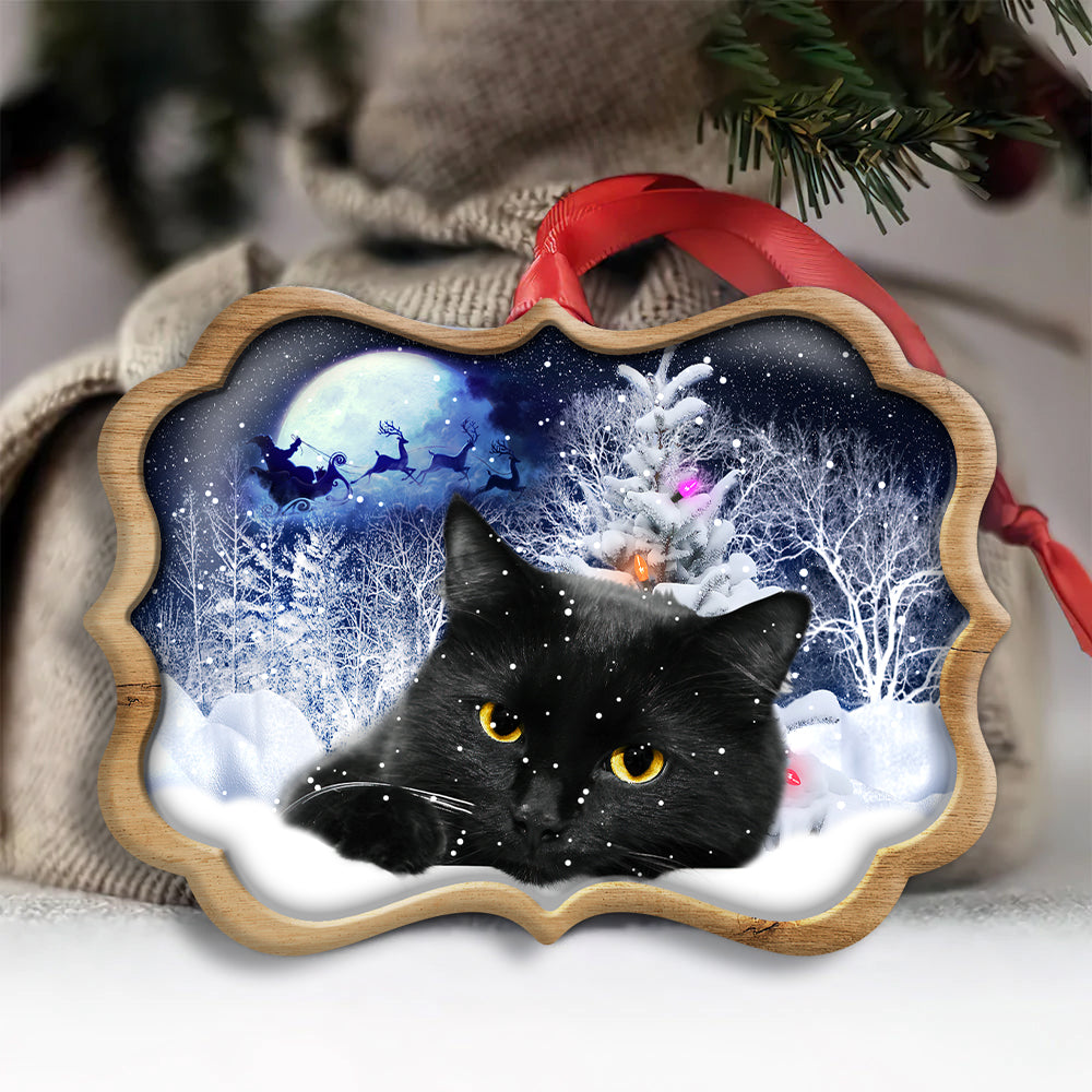 Christmas Black Cat Love Xmas Light Decor Tree Hanging - Horizontal Ornament - Owls Matrix LTD