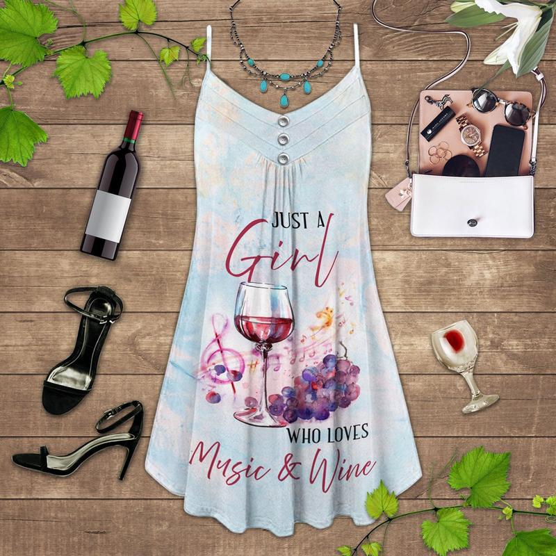 Wine And Summer Vibes Who Loves Music And Wine - Summer Dress - Owls Matrix LTD