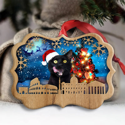 Christmas Black Cat Happy Xmas Light Santa Claus Decor Tree Hanging - Horizontal Ornament - Owls Matrix LTD
