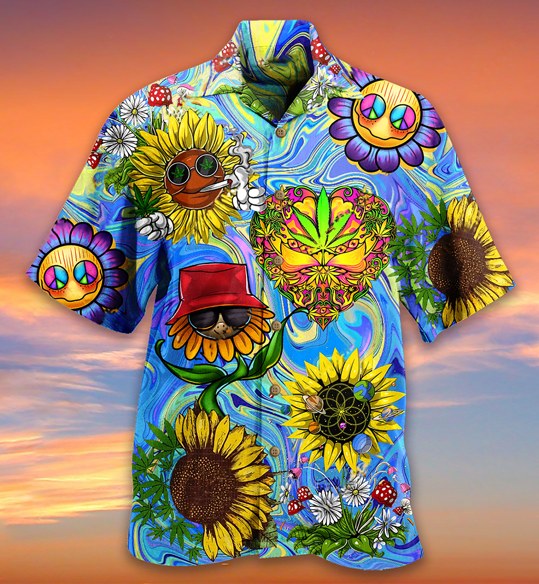 Hippie Sunflowers Stay Trippy Little Hippie - Hawaiian Shirt - Owls Matrix LTD