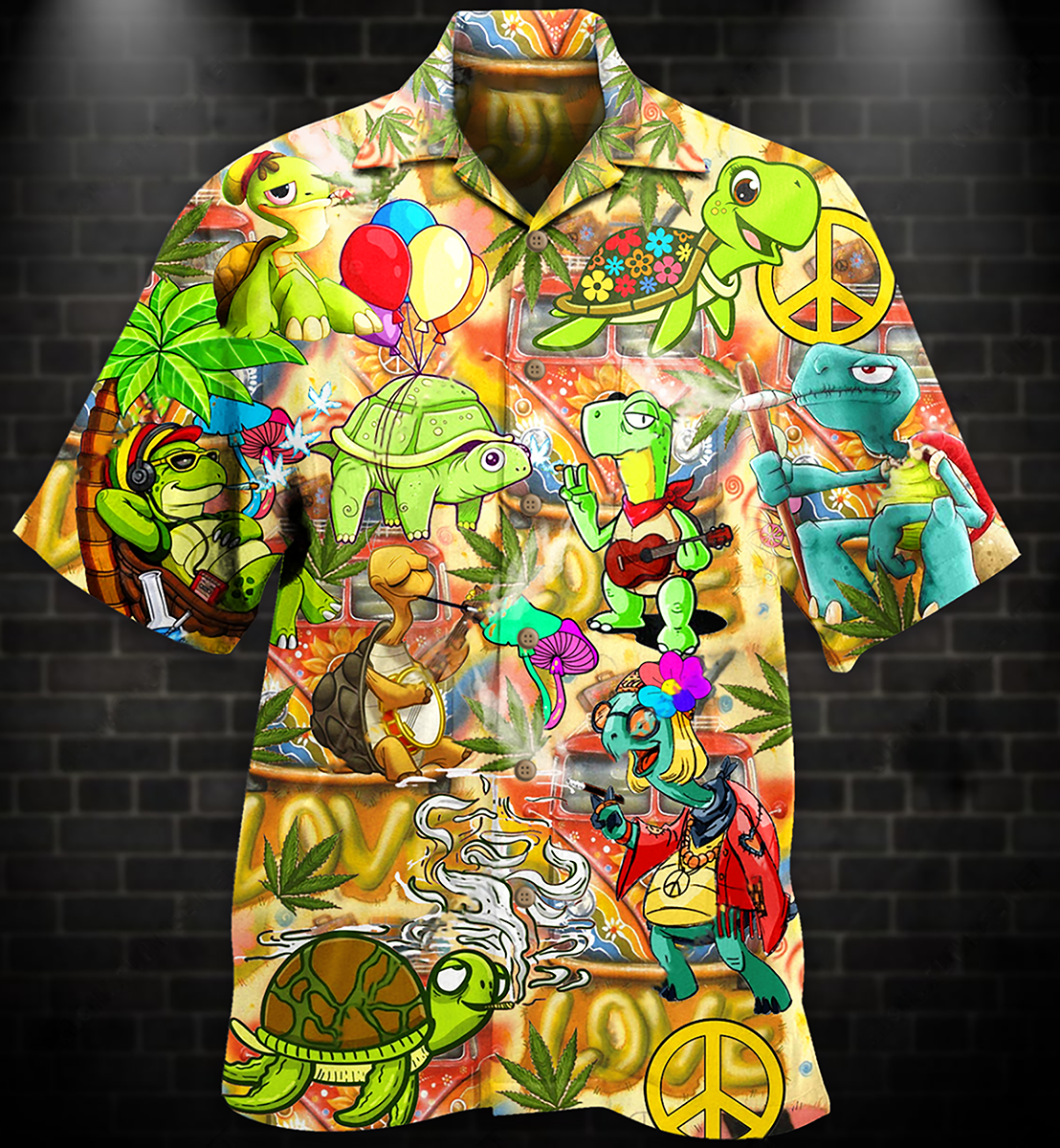 Hippie Turtle Funny Peace Life Color - Hawaiian Shirt - Owls Matrix LTD