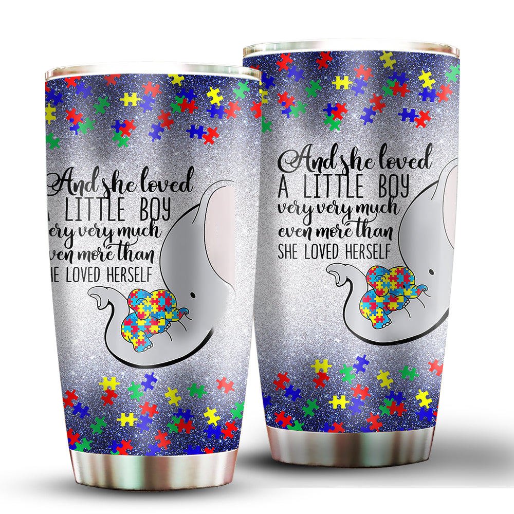 20OZ Autism Elephant And She Loved A Little Boy Very Very Much Autism Elephant Mom - Tumbler - Owls Matrix LTD