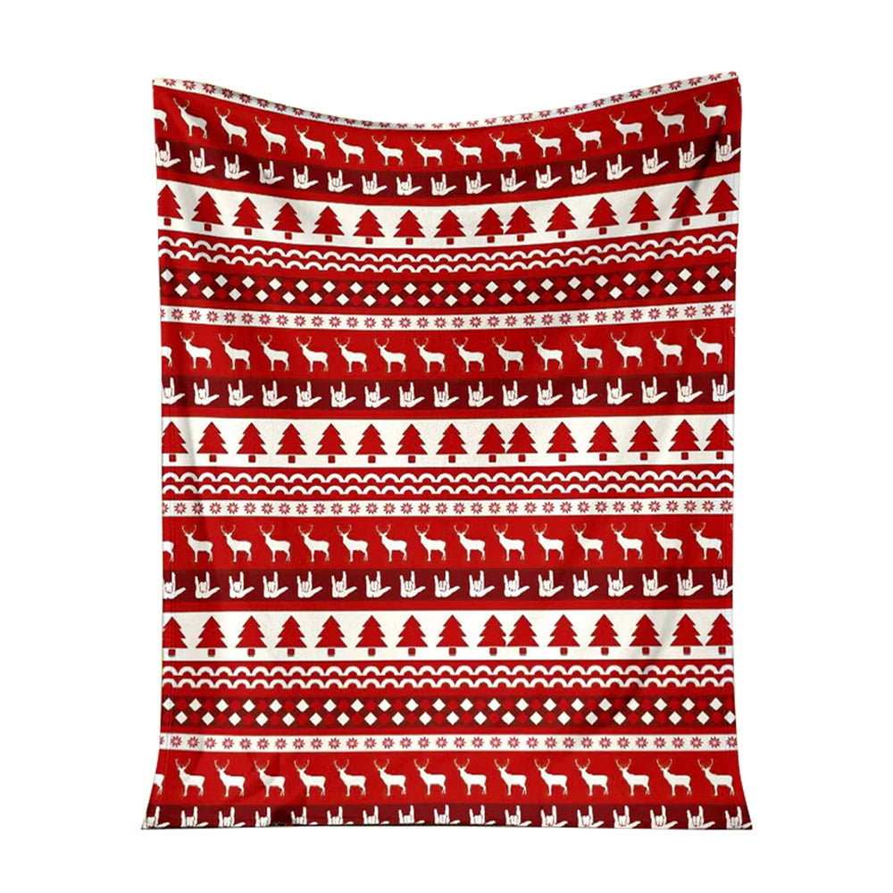 50" x 60" ASL Christmas Red Pattern - Flannel Blanket - Owls Matrix LTD