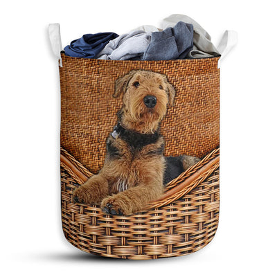 S: 17.72”x13.78” (45x35 cm) Airedale Terrier Dog Rattan Teaxture - Laundry basket - Owls Matrix LTD