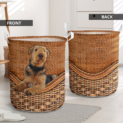 Airedale Terrier Dog Rattan Teaxture - Laundry basket - Owls Matrix LTD