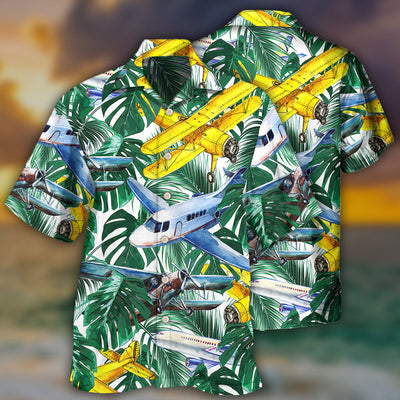Airplane Tropical Leaf Wish Right Now - Hawaiian Shirt - Owls Matrix LTD