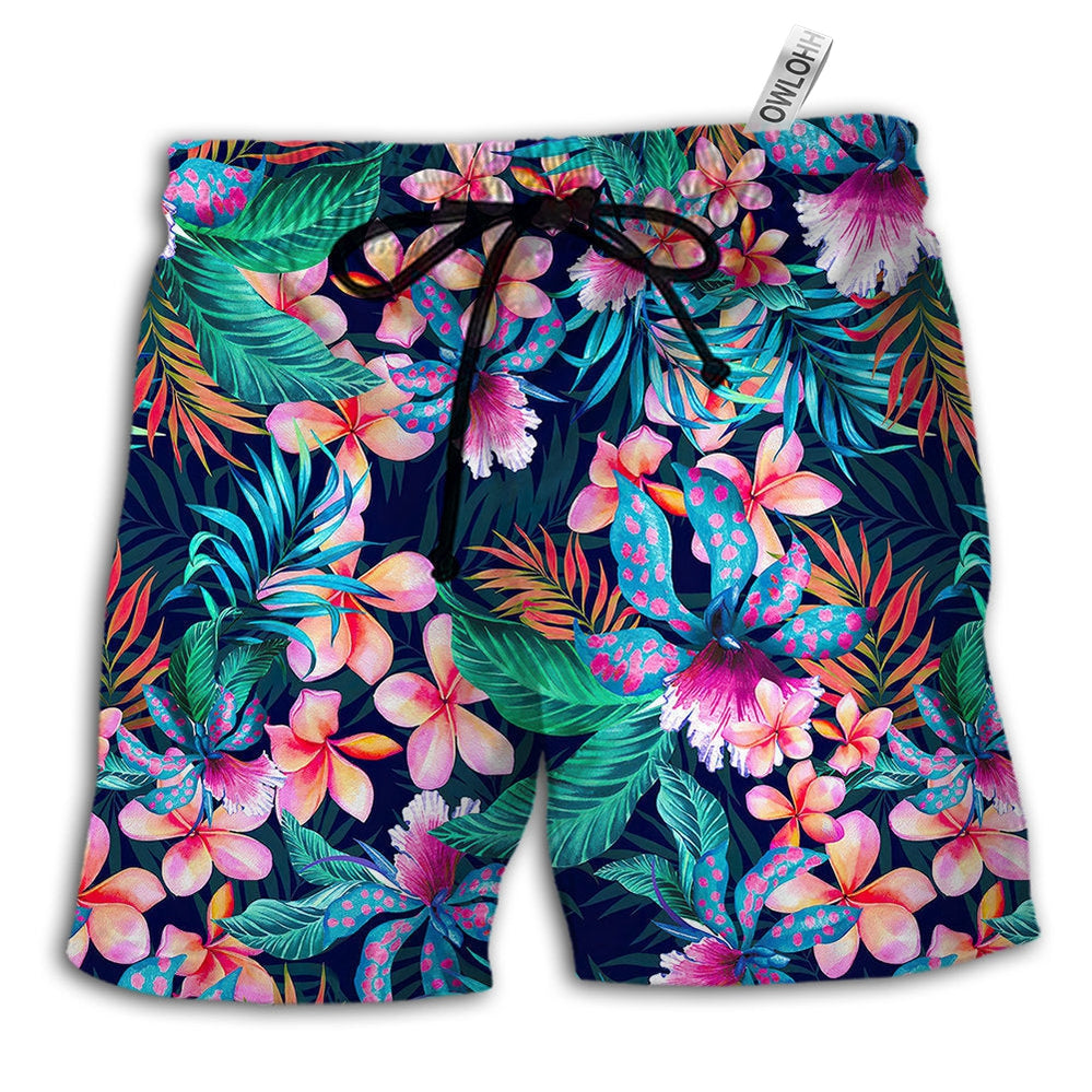 Beach Short / Adults / S Floral Aloha Tropical Floral Summer Time - Beach Short - Owls Matrix LTD