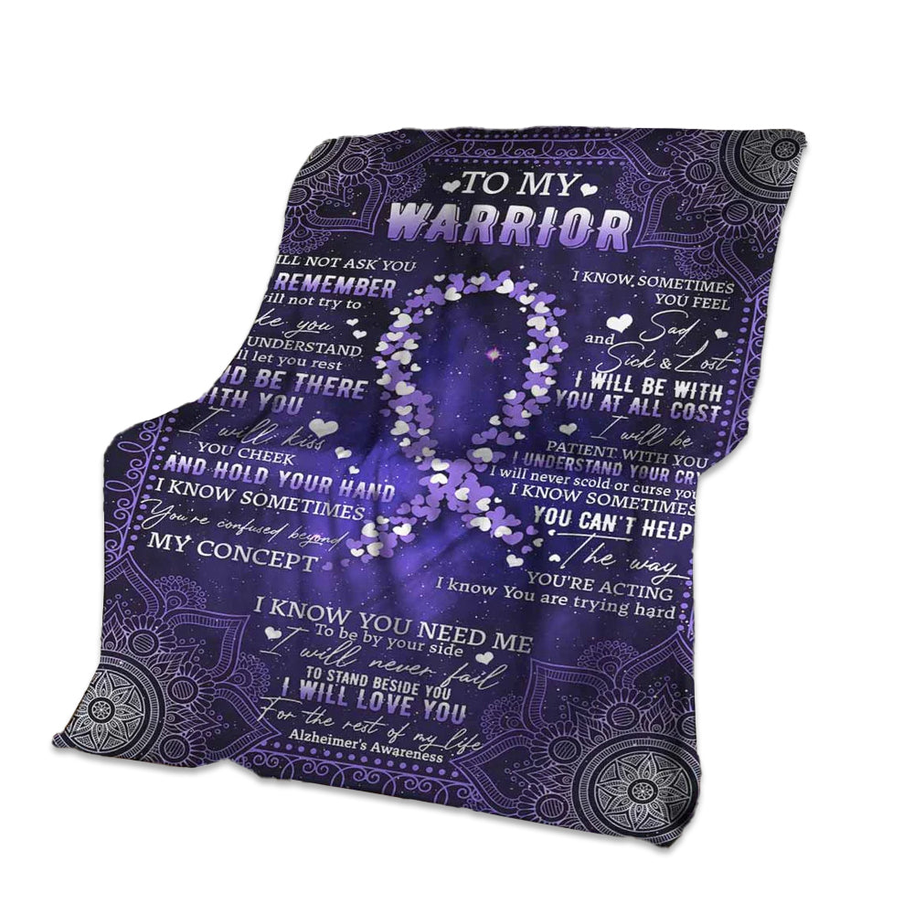 50" x 60" Alzheimer Awareness To My Warrior I'll Love You - Flannel Blanket - Owls Matrix LTD