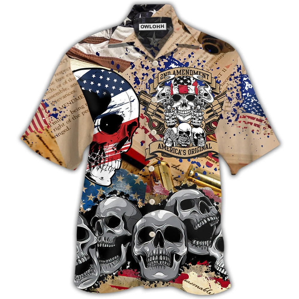 Hawaiian Shirt / Adults / S America 2nd Amendment Skull - Hawaiian Shirt - Owls Matrix LTD