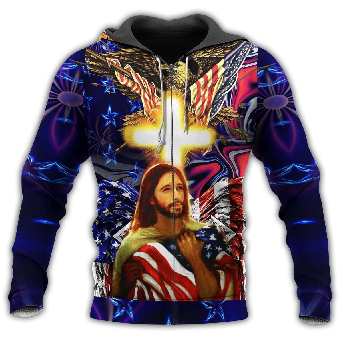 Zip Hoodie / S America And Jesus Bless - Hoodie - Owls Matrix LTD