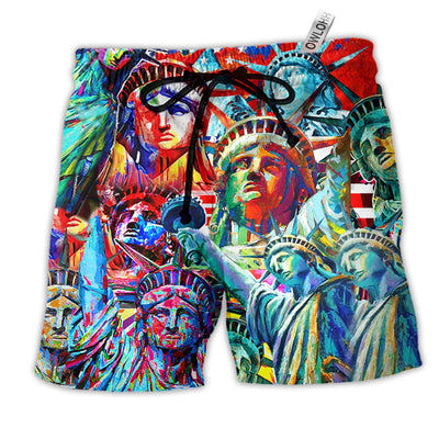Beach Short / Adults / S America Color Statue Of Liberty - Beach Short - Owls Matrix LTD