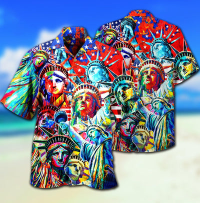 America Colorful Statue Of Liberty - Hawaiian Shirt - Owls Matrix LTD