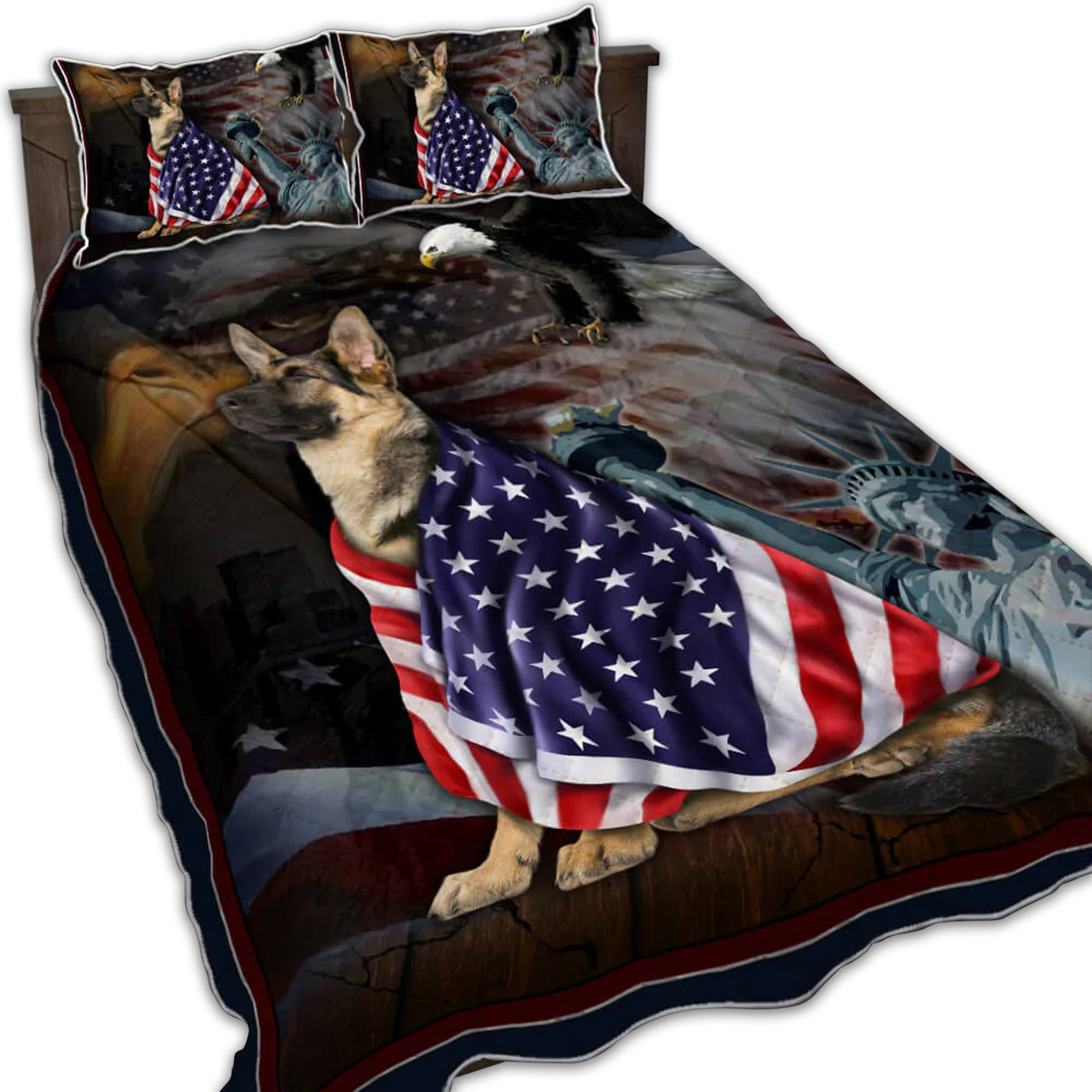 TWIN ( 50 x 60 INCH ) German Shepherd America Dog Love America In Life - Quilt Set - Owls Matrix LTD
