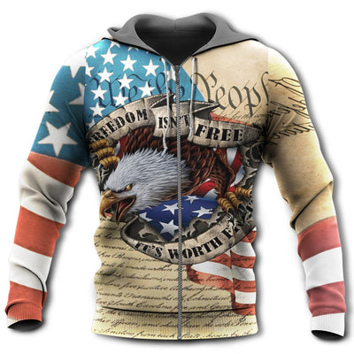 Zip Hoodie / S America Freedom Worth Fighting - Hoodie - Owls Matrix LTD