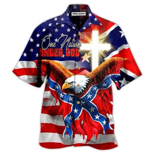 Hawaiian Shirt / Adults / S America One Nation Under God Patriotism - Hawaiian Shirt - Owls Matrix LTD