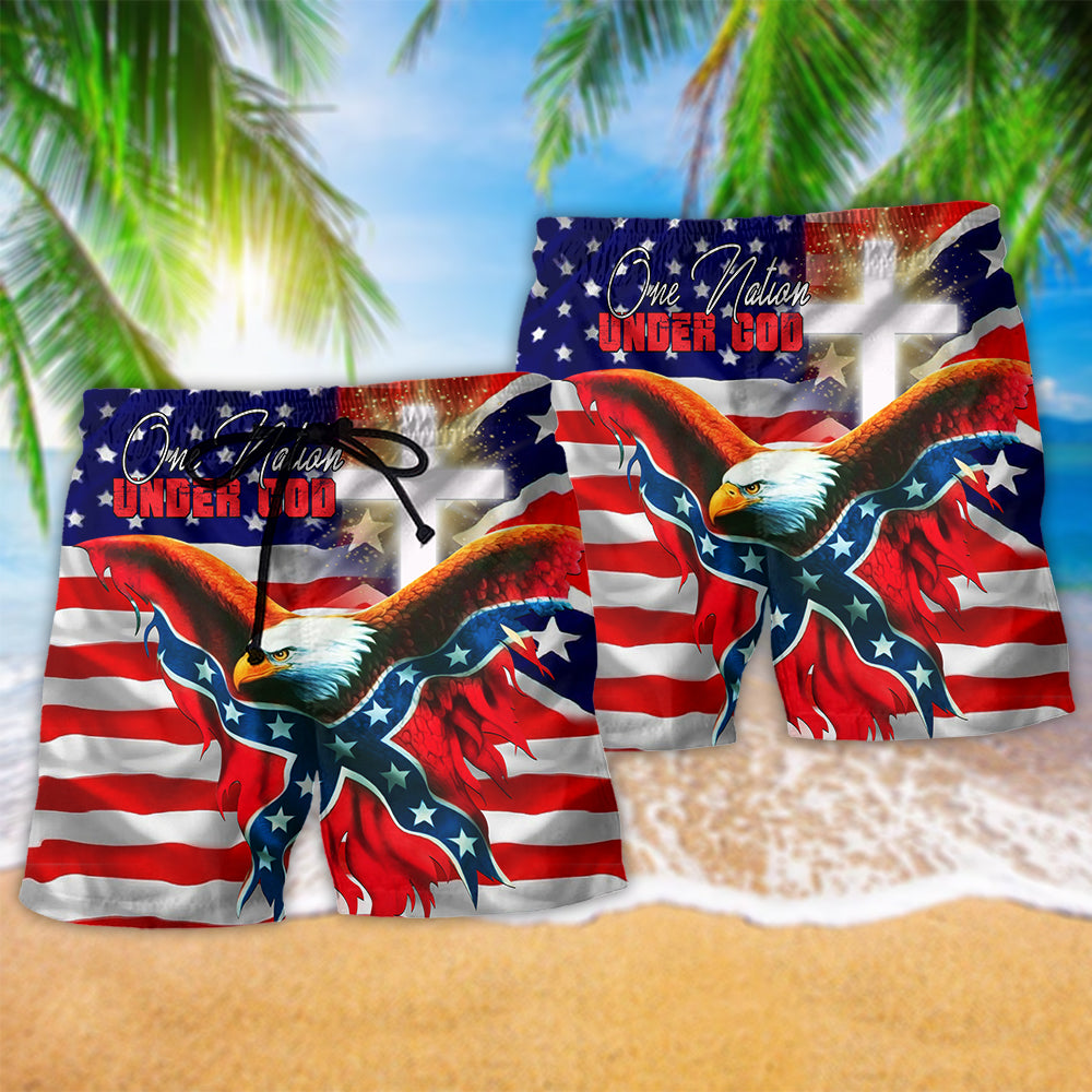 America One Nation Under God Patriotism With Flag - Beach Short - Owls Matrix LTD