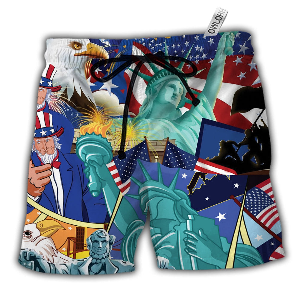 Beach Short / Adults / S America Patriotism Is Voluntary Freedom - Beach Short - Owls Matrix LTD