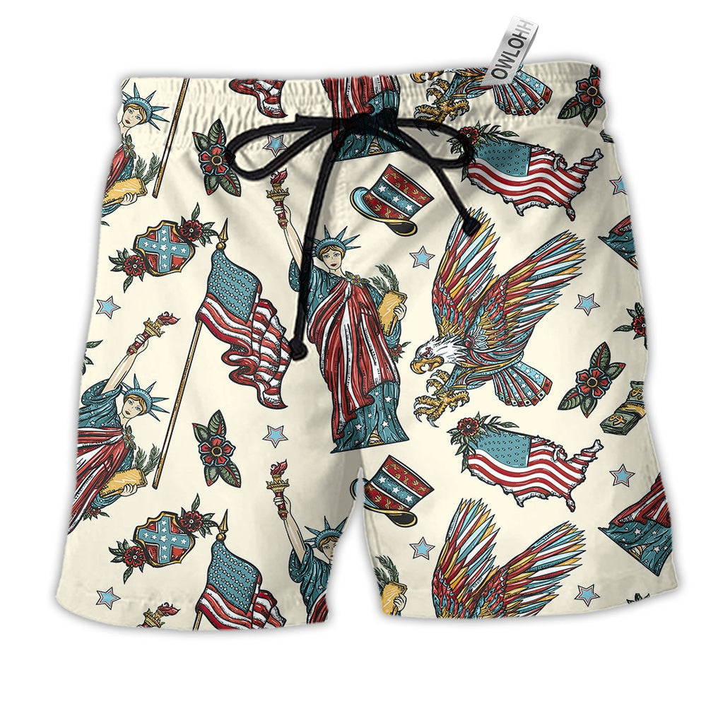 Beach Short / Adults / S America Symbols Cool Style - Beach Short - Owls Matrix LTD