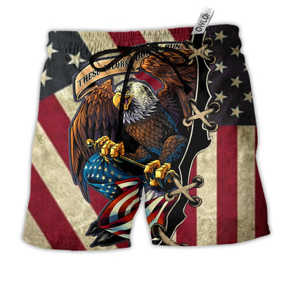 Beach Short / Adults / S America Eagle Fly Flag - Beach Short - Owls Matrix LTD