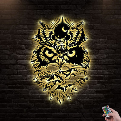 12"x12" Owl Face To Face - Led Light Metal - Owls Matrix LTD