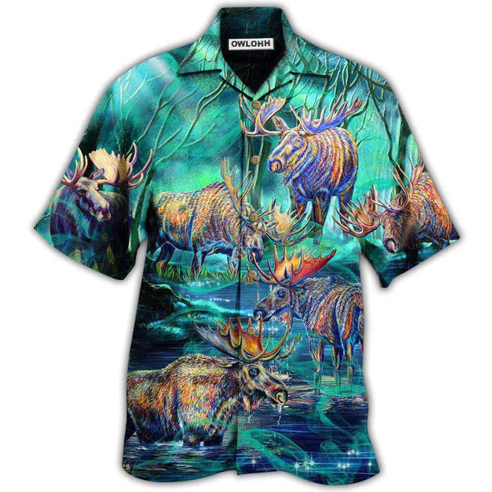 Hawaiian Shirt / Adults / S Moose Animals Life Is Better With A Moose Next To Stream - Hawaiian Shirt - Owls Matrix LTD