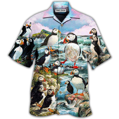 Hawaiian Shirt / Adults / S Penguin Animals Penguins On The Coast And Blue Sky - Hawaiian Shirt - Owls Matrix LTD