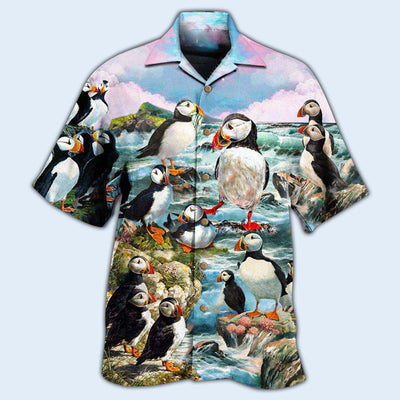 Penguin Animals Penguins On The Coast And Blue Sky - Hawaiian Shirt - Owls Matrix LTD