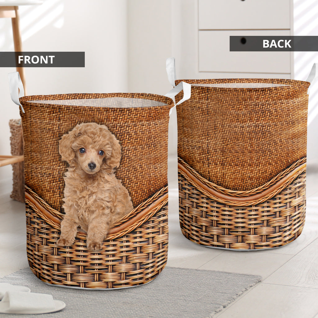 Apricot Poodle Dog Rattan Teaxture - Laundry Basket - Owls Matrix LTD