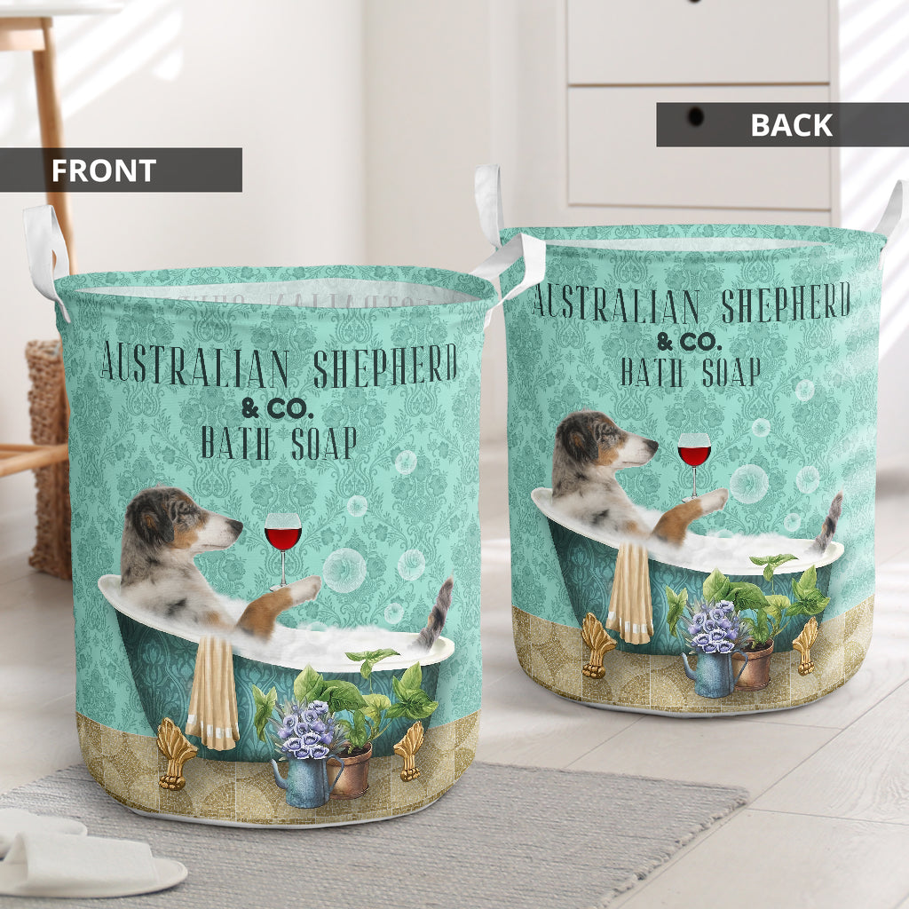 Australian Shepherd Dog And Bath Soap - Laundry Basket - Owls Matrix LTD