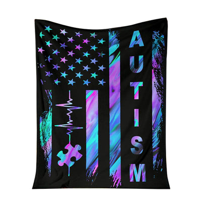 50" x 60" Autism Awareness American Flag Color - Flannel Blanket - Owls Matrix LTD