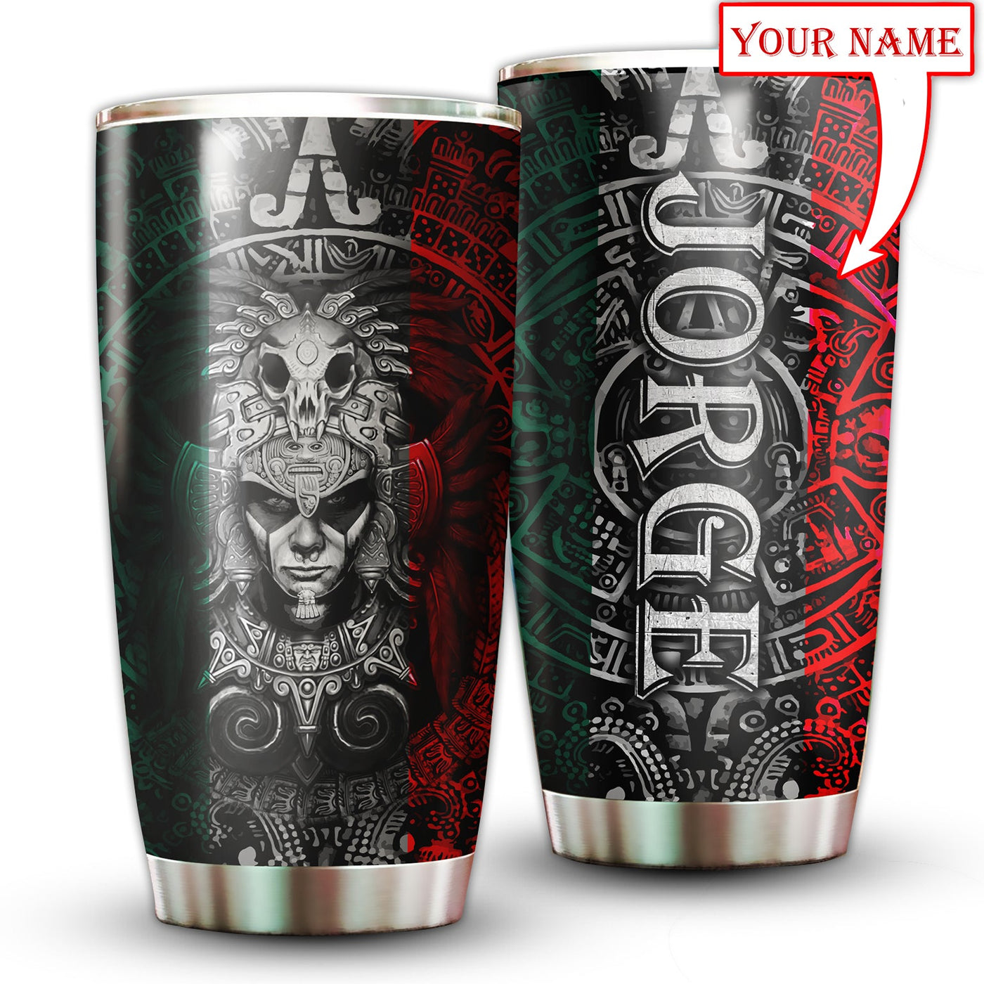 20OZ Aztec Mexico Green And Red Personalized - Tumbler - Owls Matrix LTD