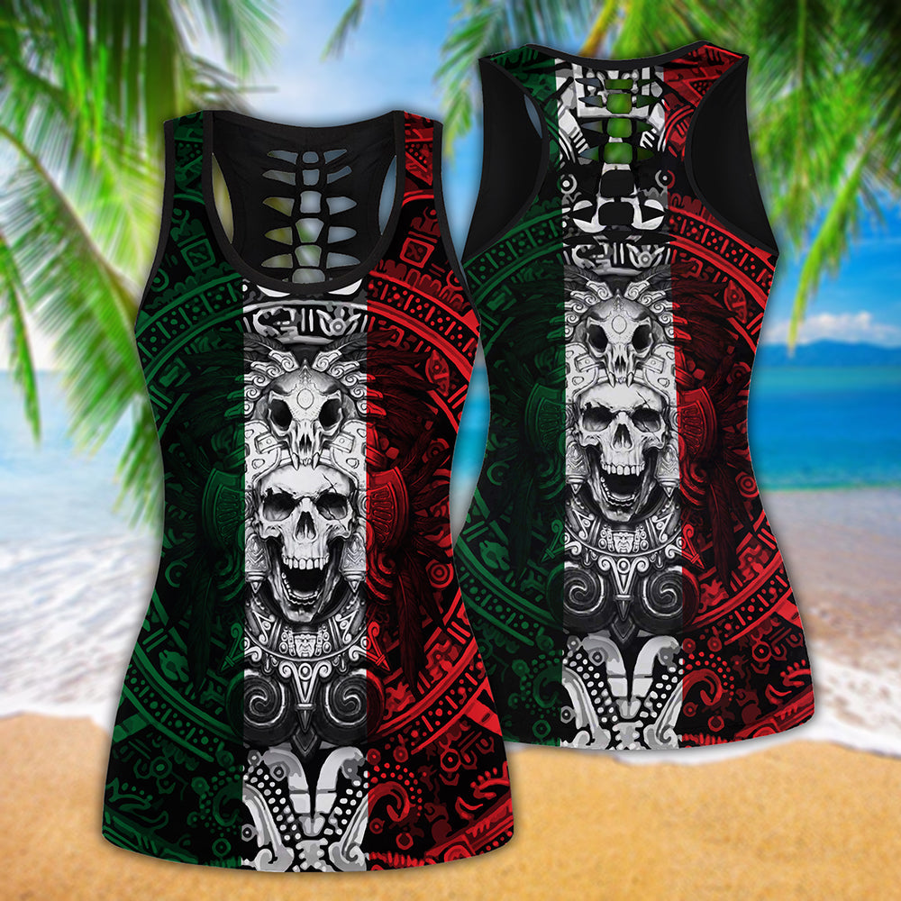Aztec Warrior Mexican Blue Red And White - Tank Top Hollow - Owls Matrix LTD