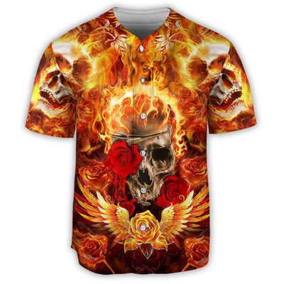 S Skull Flaming Rose - Baseball Jersey - Owls Matrix LTD