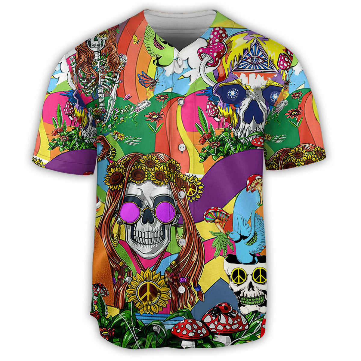 S Hippie Skull Peace Life Color - Baseball Jersey - Owls Matrix LTD