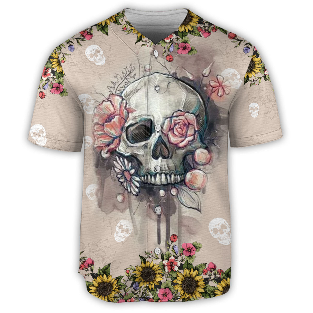 S Skull Flower Life Style - Baseball Jersey - Owls Matrix LTD