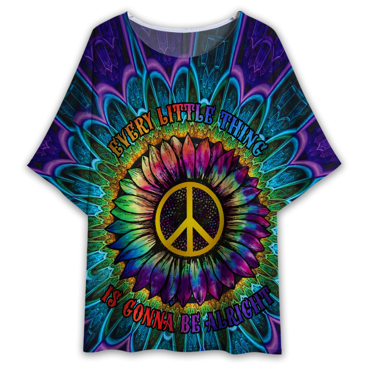 S Hippie Sunflower Everything Peaceful - Women's T-shirt With Bat Sleeve - Owls Matrix LTD